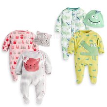 3 Pieces/set 2 rompers + cap infantil clothes baby girl & boy cat/cow/lion cartoon cotton jumpsuits Baby Romper babywear