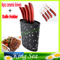 Oval shape plastic universal knife holder with 4pcs Flower printed 3 4 5 6 ceramic knives