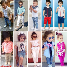 2015 Girls Fashion Suits Gentleman Suit Boys T shirt and jeans set children s kids clothes