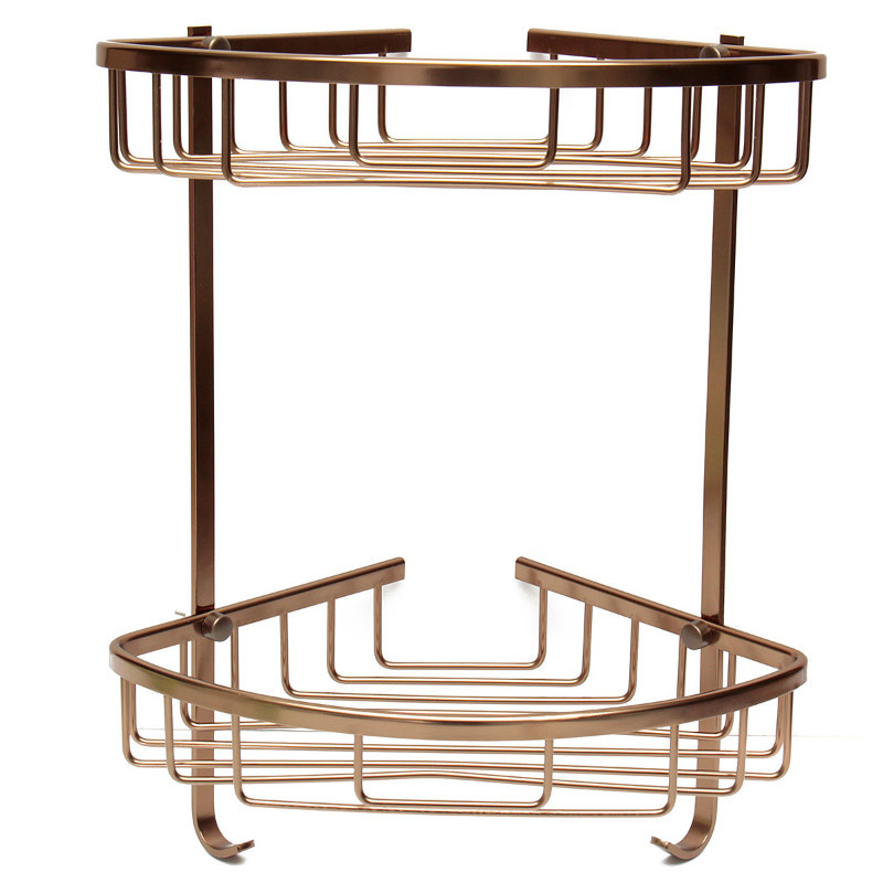 Hot Wall Mounted Antique Finish NEW Aluminum Bathroom Shower Shampoo Shelf Triangle Basket Holder Fashion Double Layer