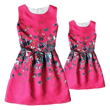 Family look Printing Floral European Style Formal Rose Elegant Women Dress Mutter Tochter Kleidung mae filha
