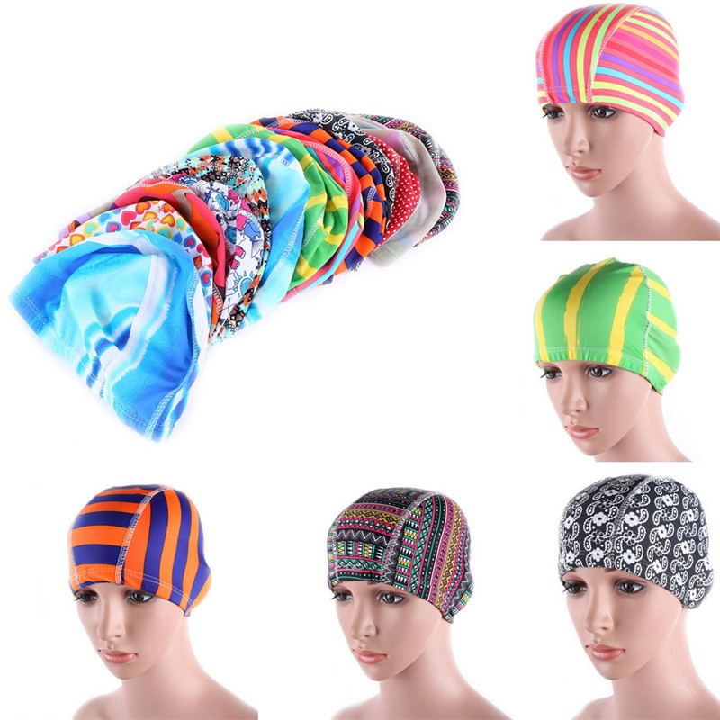 Women Lady Floral Printed Waterproof Spandex Patterned Stretch Swimming Cap Bathing Hat Hot aeProduct.getSubject()