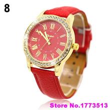 Mujeres de oro Rhinestone de ginebra números romanos Dial analógico de pulsera de cuarzo WatchPopular producto 4KPN
