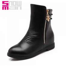 2015 Brand Med Heels Platform Shoes Autumn Winter Boots Women Shoes Woman 34-43 Fashion Rivets Hidden Wedges Shoes Ankle Boots