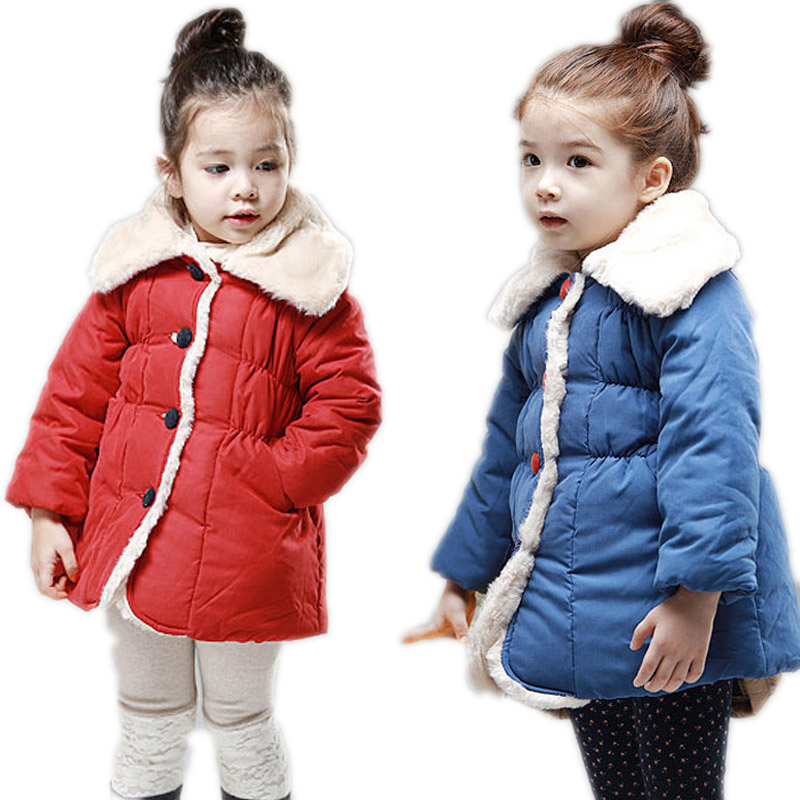 2015 new fashion winter warm kids coats girls winter thicken short girls coat single breasted solid baby girl winter jacket 4-7T