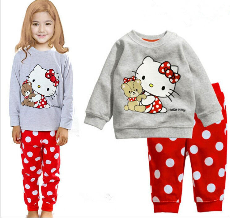 Children Cartoon Pajama Sets Baby Girls Autumn Winter Hello Kitty Clothing Sets Infant Boy Sleepwear Nightgown Pijamas de Ninos