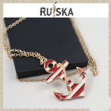 2015 new design women jewelry red and black long chain anchor necklace pendant free vintage shipping