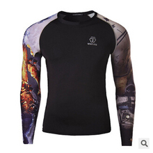 Men fitness wear Long sleeves compression T shirt quick dry tees sport tights running tops exercise jersey gym clothing
