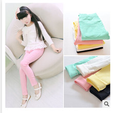 Free shipping 2015 spring autumn kids pants casual fashion candy color pencil pants Child girls slim stretch cotton trousers