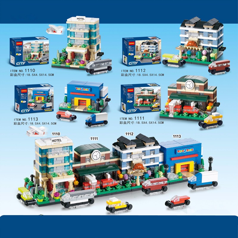Street View Minifigures Hotel/Train Station Building Blocks Sets Model 