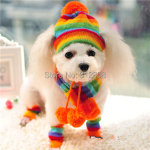 Pink/Yellow/Rainbow Striped Hat/Scarf/Socks Winter Pet Puppy Accessories For Dogs PT045 XXS/XS/S/M/L Chihuahua Cat Products