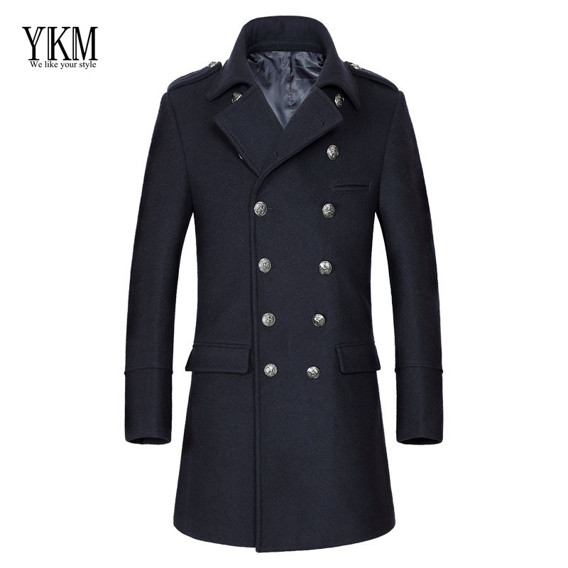YKM 2015 winter men's coat lapel Double-breasted slim thicker wool woolen jacket male trench coat for men manteau homme casaco