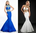 2 Piece White and Gold Prom Dresses for Gratuating Date Beaded Crystal Grey Black Royal Blue