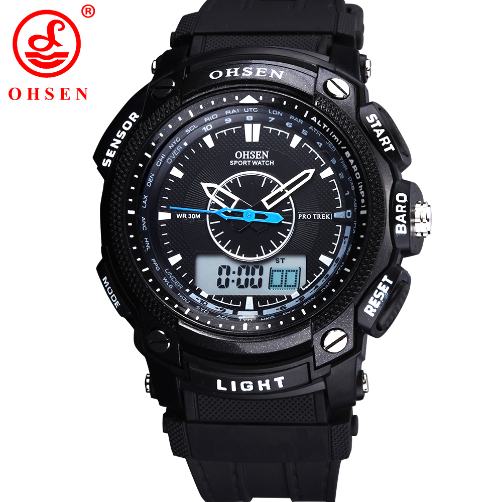 OHSEN Analog Relogio Digital Military Alarm Date Stopwatch Black Silicone Strap Wristwatch Quartz Watch Casual Men Sport Watches