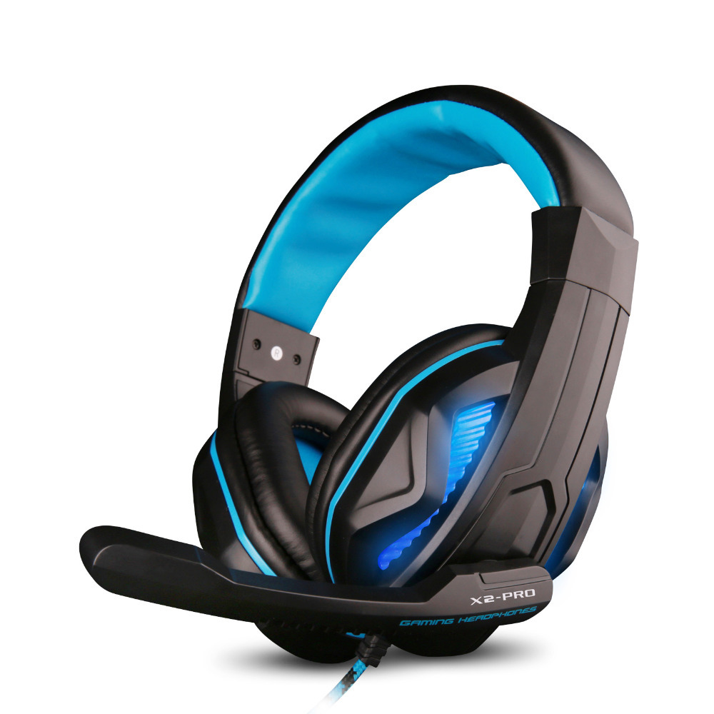 DARKIRON X2 Pro Black Blue Gaming Headset Mic Volume Control USB LED