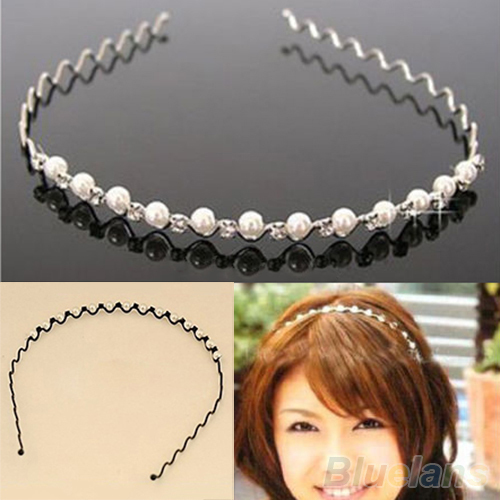 Korean Fashion Rhinestone & Imitation Pearl Wave Hairpin Hair Band Headband Accessories Hot selling