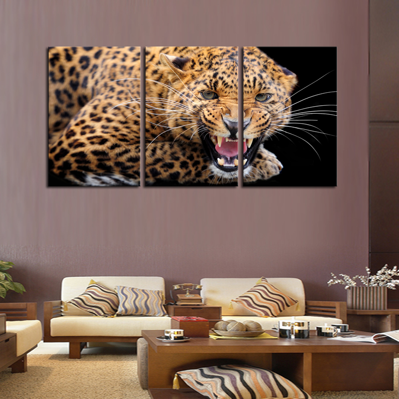 Unframed 3 sets Ferocious Leopard Canvas Painting Art Cheap Picture Home Decor On Canvas Modern ...