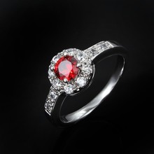 GALAXY Fashion Jewelry Red CZ Diamond Ruby Rings With 18K White Gold Plated Wedding Rings For Women YH161