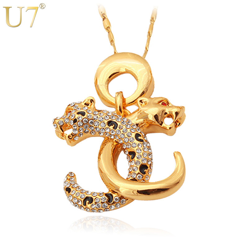 Double C Letters Pendant New Trendy 18K Real Gold Plated Rhinestone Cool Leopard Fashion Jewelry Pendant