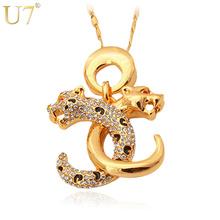 Double C Letters Pendant 2014 New Trendy 18K Real Gold Plated Rhinestone Cool Leopard Fashion Jewelry Pendant Necklace P423