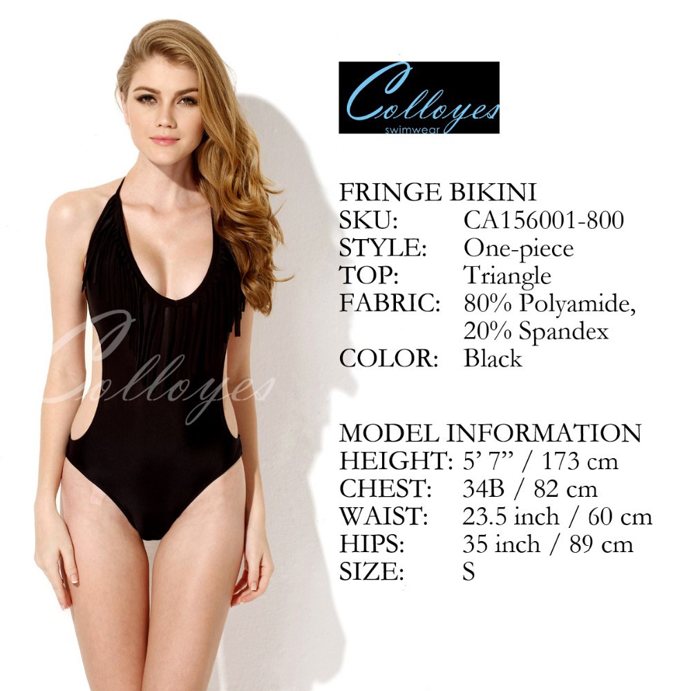 CA156001-800 2015 Colloyes Sexy Black Summer Sexy Women One-Piece Bikini Monokini Swimsuit Padded Backless Swimwear + Fringe + Side Cut-outs (2)