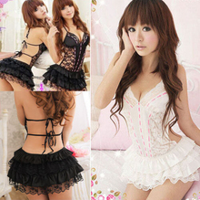 Women Lace Sexy Lingerie Backless Babydoll Mini Dress Skirt Underwear + G-string