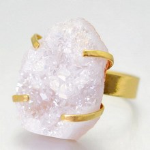 Irregular Cut Amethyst Morganite White Quartz Crystal Gem Natural Stone Rings Gold Plated Ring Fashion Womens