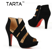 2016 spring and summer shoes Korean nightclub Roman shoes hollow fish head shoes fine with suede high-heeled WXZ01C01