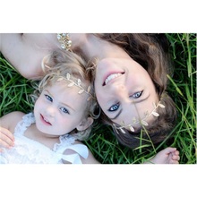 1 set 2016 Fashion Cute Mommy and Me Gold Silver Baby Girl Leaf Headbands hairband Hair