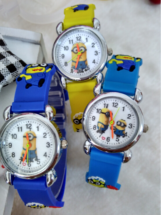 Retail NEW Cartoon 3D despicable me 2 minion Wrist watch kids children cartoon quartz watches christmas