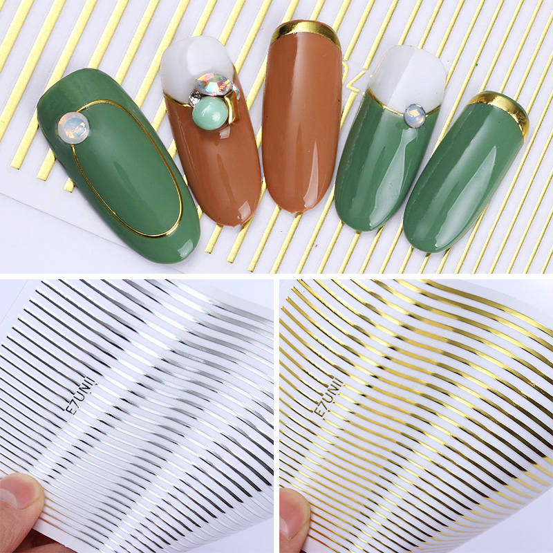 Description Picture 3 of itemGold 3D Nail Sticker Curve Stripe Lines Nails Stickers Gradient Adhesive Striping Tape Nail Foil Nail Art Stickers Decals Silver