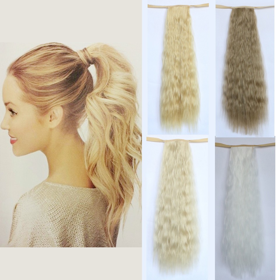 Wholesale High Quality 20 Long Curly Fake Ponytail Extension White