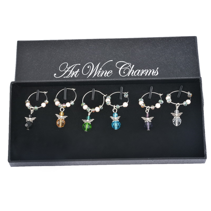 Set De 6 Copa de vino encantos Esmalte Bolsos Ideal Cumpleaños O Fiesta De La Cena De Regalo