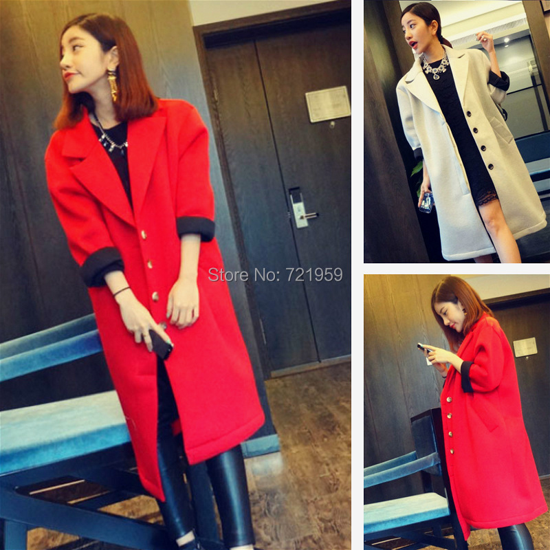Free shipping 2014  Winter Slim Woolen Coat Single Breasted Thick Trench Coat Woman Jacket Long Sleeve Coats Outerwear Casacos