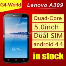 New arrival Original lenovo A399 cell phones MTK6582M quad core 512MB RAM 4GB ROM 2MP Rear dual sim android 4.4 5.0″ screen
