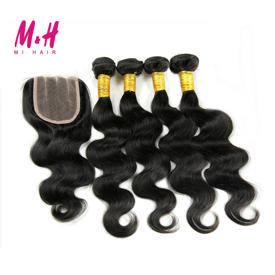 Brazilian Virgin Hair Body Wave With Closure 4 Bundles Brazillian Hair With closure Free Middle 3 Part Lace Closure With Bundles
