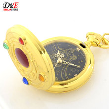 Wholesale Price Colorful Rhinestone Famous Anime Sailor Moon Series Women Golden Roman Quartz Pocket Watch Necklace