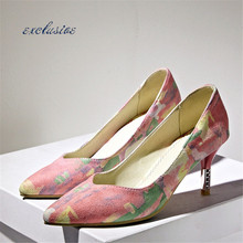 Graffiti Pointed Heels 2016 Spring Festival Europe Women Girls Thin Heels Fashion Nubuck Leather Graffiti Pointed Heels