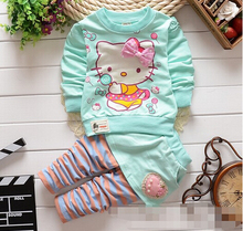 2015 New autumn spring clothing sets sport suit set kid hello kitty cotton suit clothes sets