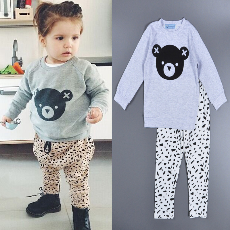 wholesale Bobo Choses toddler girl clothing set Bear Head Cartoon Print baby boy girl clothes T shirt + Spot pant Christmas gift