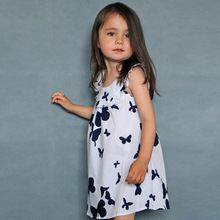 Girl Kids Butterfly Pattern Dress Clothes Summer Sleeveless Vest Dress SummerZQ1