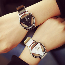 Relogio feminino skeleton watch Triangle watch women Delicate transparent hollow leather strap wrist watch quartz dress watch