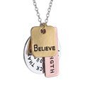 New Arrival Letter Believe Strength Round Square Pendant Necklace For Women Jewelry Meaningful Necklace