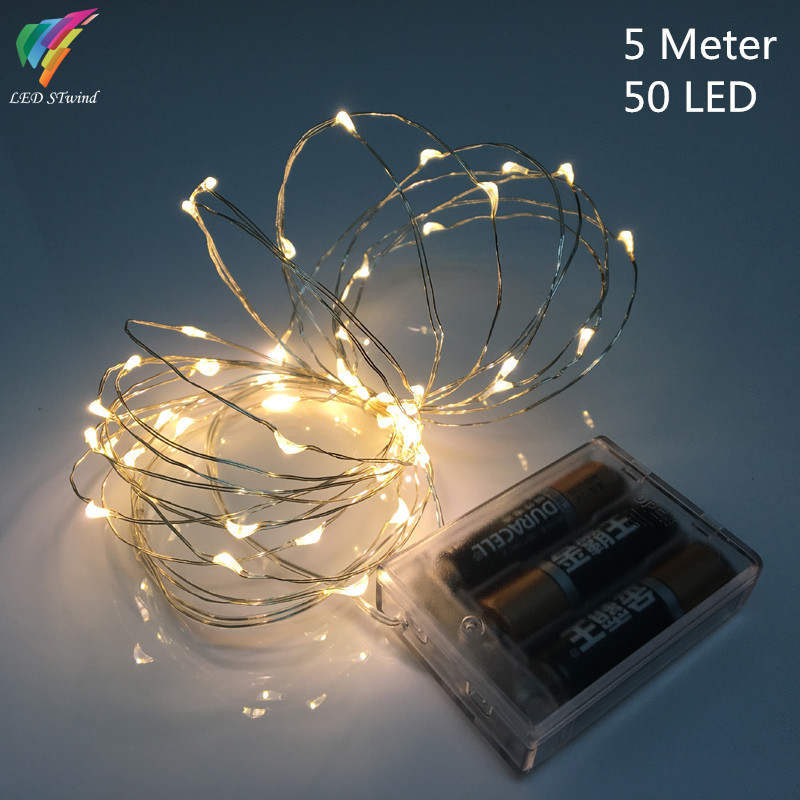 9 color 5M 50leds Fairy String Lights lamp Battery Operated Mini LED Decorative Silver color ...