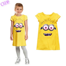 2016 Summer Baby Girl Clothes Minions Clothes Yellow Cotton Girls Dress Children Clothing Party Minion Dress Princess Dresses