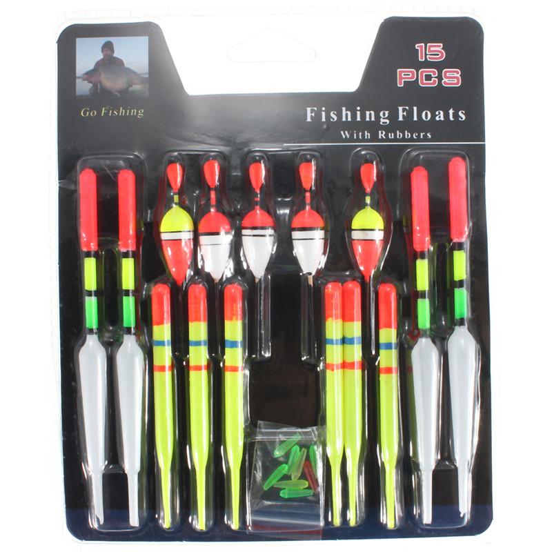 High Quality Hot Sale 15pcs Set Assorted Sizes Lot Fishing Lure Floats Bobbers Slip Drift Tube