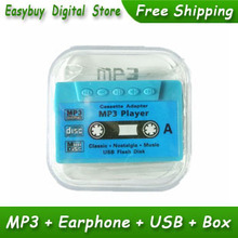 10pcs/lot New Style High Quality Mini Tape Shaped Card Reader MP3 Music Player Gift MP3 Players With Earphone&Mini USB&Box