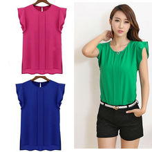 2016 Womens Blouses Chiffon Clothing Summer Lady Blouse/Shirt Sale New Fashion Ruffle Short Sleeve 3 Colors Tops OL Blouse-