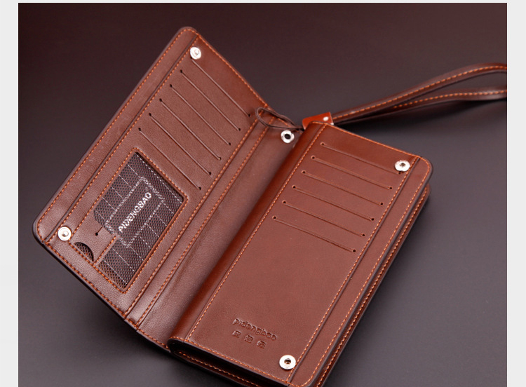 New Arrival Business PU Leather Men Wallets Long Desinger High Quality Zipper Bag Phone Wallets Hand