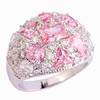 Wholesale Pretty Lady Pink Sapphire & White Sapphire 925 Silver Ring Size 7 8 9 10 Splendide Noble Women Party Jewelry Free Ship